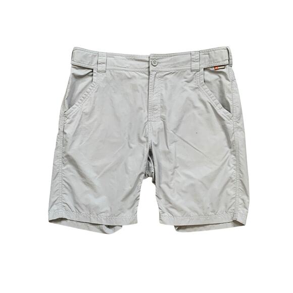 Simms Fishing Shorts Mens L Large Cloud Blue Nylon Zip Pocket Flex Waistband - Picture 1 of 11